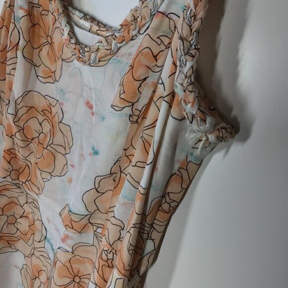 DYVNA Chacha Silk Midi Dress Peach Floral Overlay Braided Strap NWT Size 8 - Picture 16 of 17